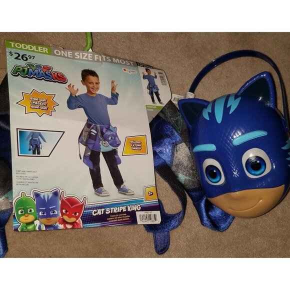 NEW Catboy PJ Masks Cat Stripe King Halloween Toddler Costume + Candy Bucket Lot - Picture 1 of 12